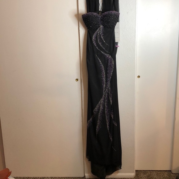 NWT Black sheer Formal gown with purple beading - Picture 5 of 6